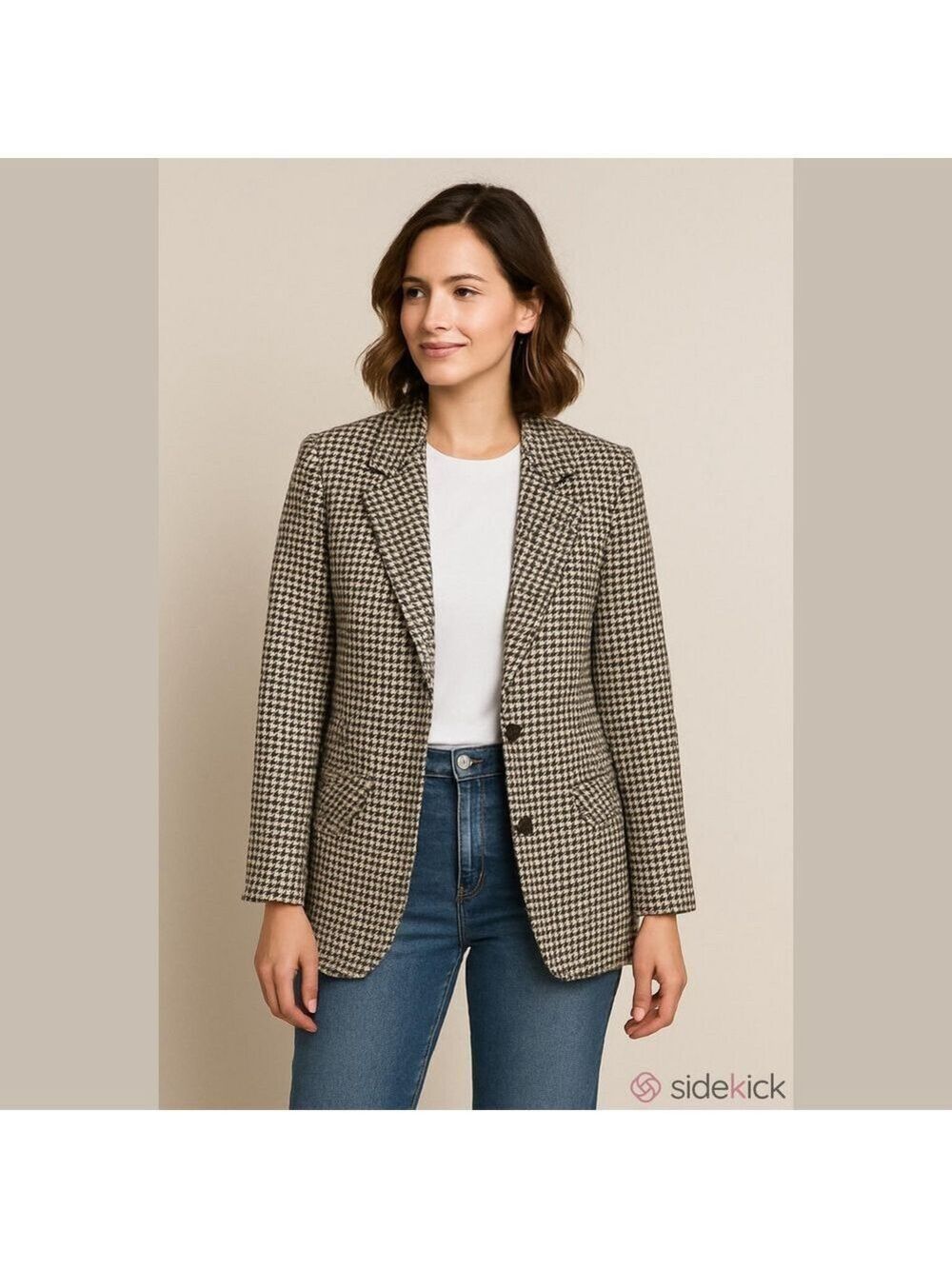 Retro 90's Houndstooth Wool Blend Oversized Preppy Ralphcore Blazer